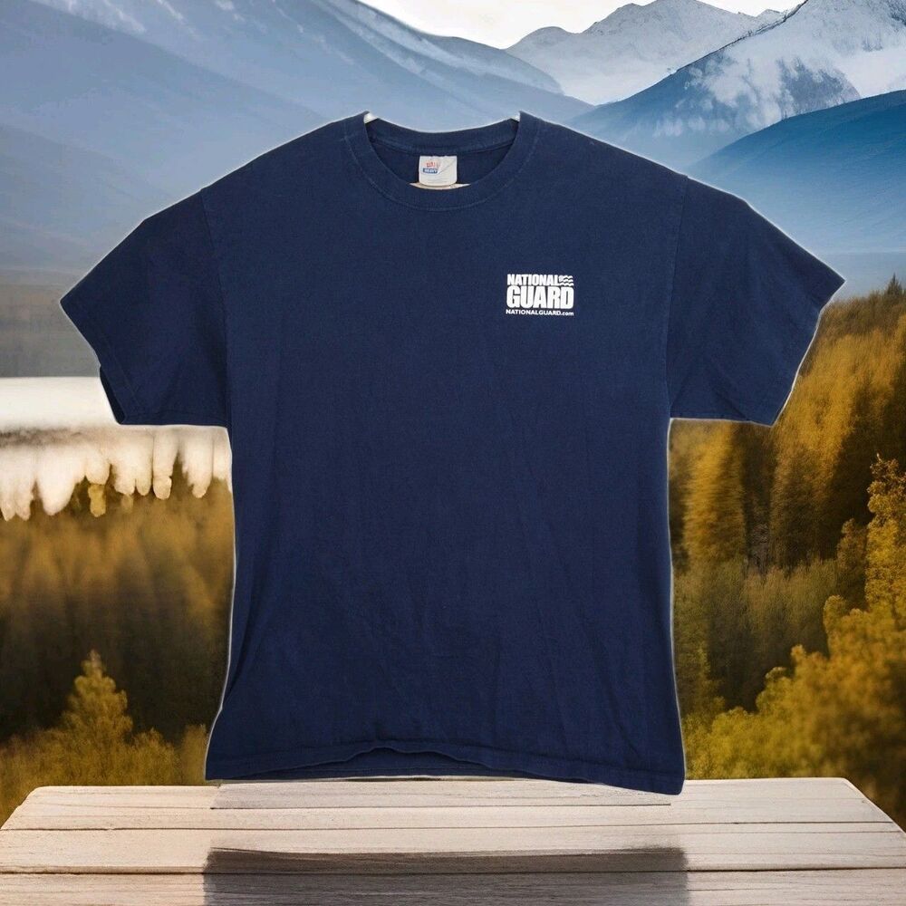 Vintage Hanes Heavyweight National Guard men's L t-shirt, blue, Indycar print